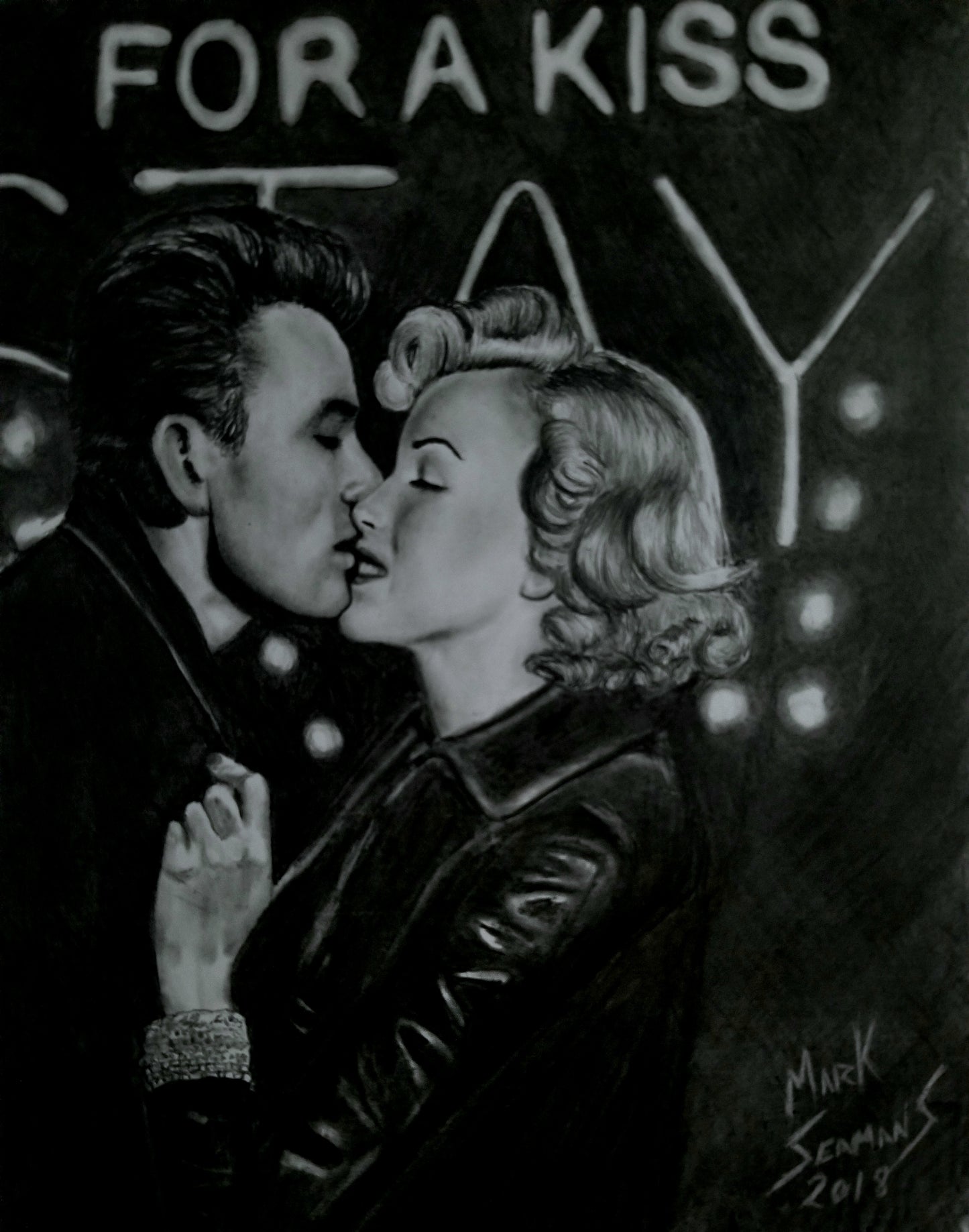 Marilyn Monroe and James Dean Charcoal Portrait