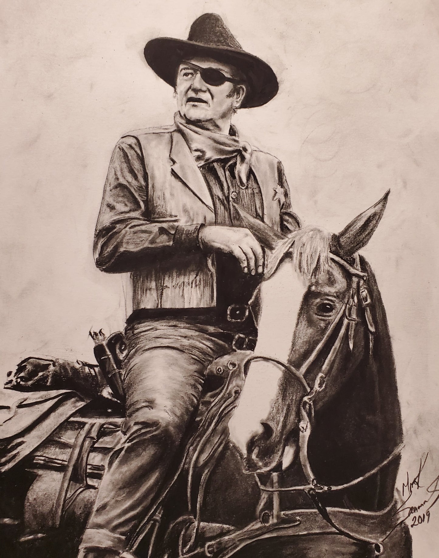 John Wayne " True Grit" Charcoal Portrait