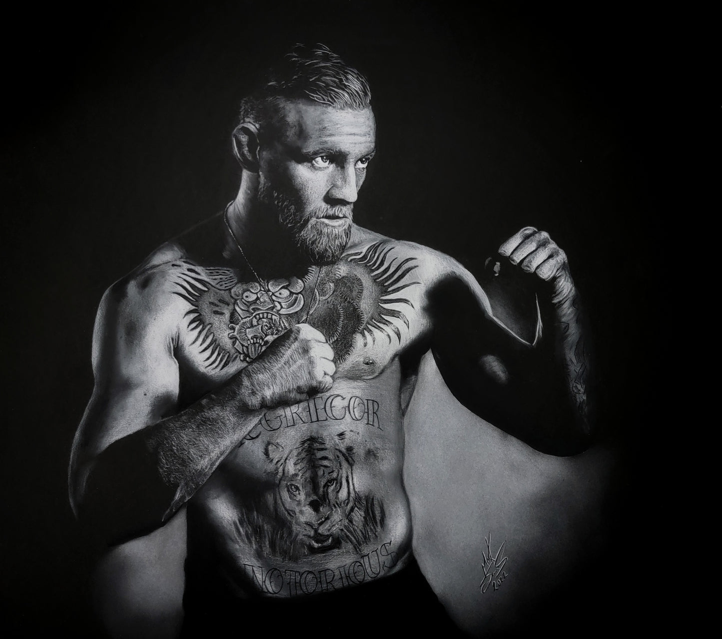 Conor McGregor Canvas Print: White Charcoal Portrait