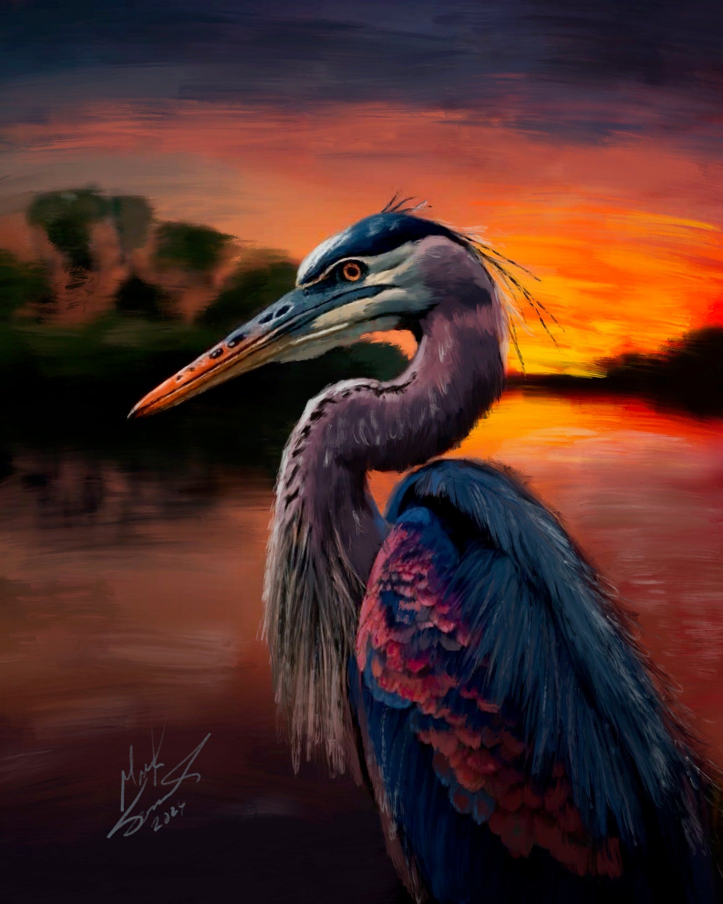 BLUE Heron in pastels