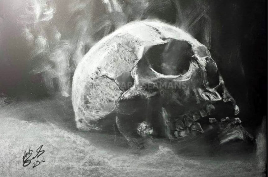 Smoking Skull Charcoal Portrait