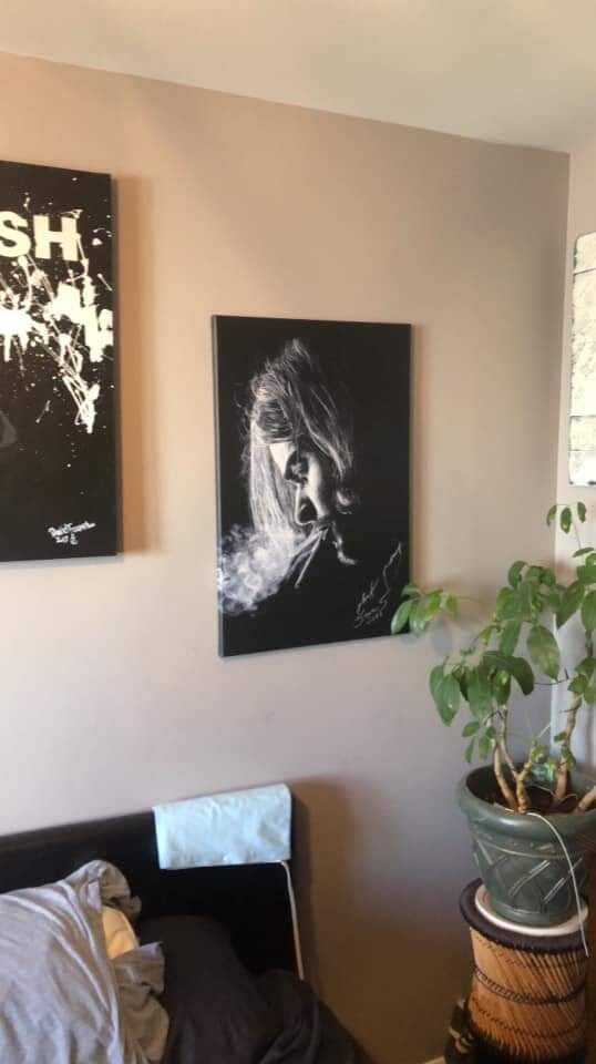 Kurt Cobain white charcoal on black paper
