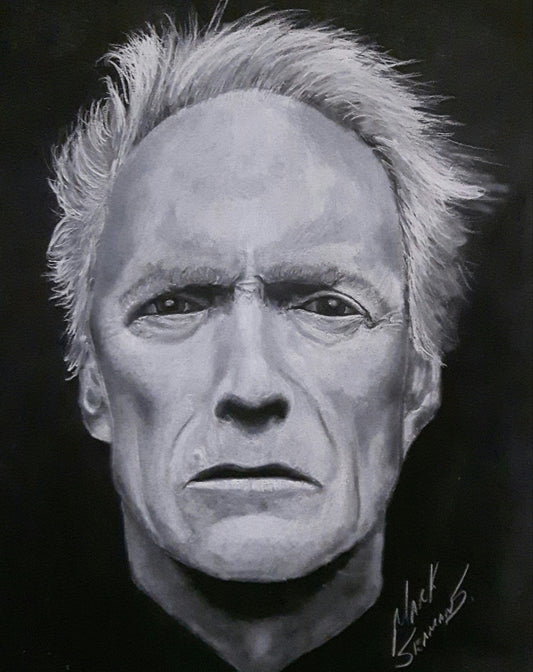 Clint Eastwood white Charcoal Portrait