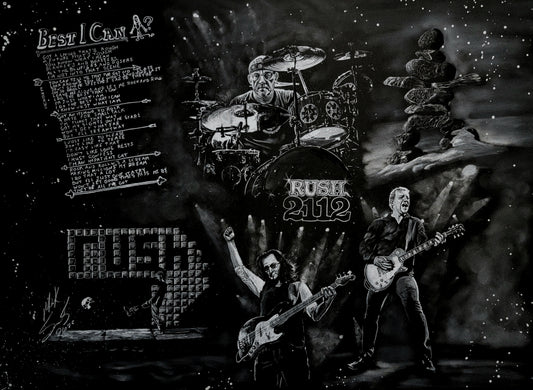 RUSH Tribute Charcoal Drawing: Rock Band Art Print or Canvas