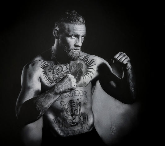 Conor McGregor Canvas Print: White Charcoal Portrait