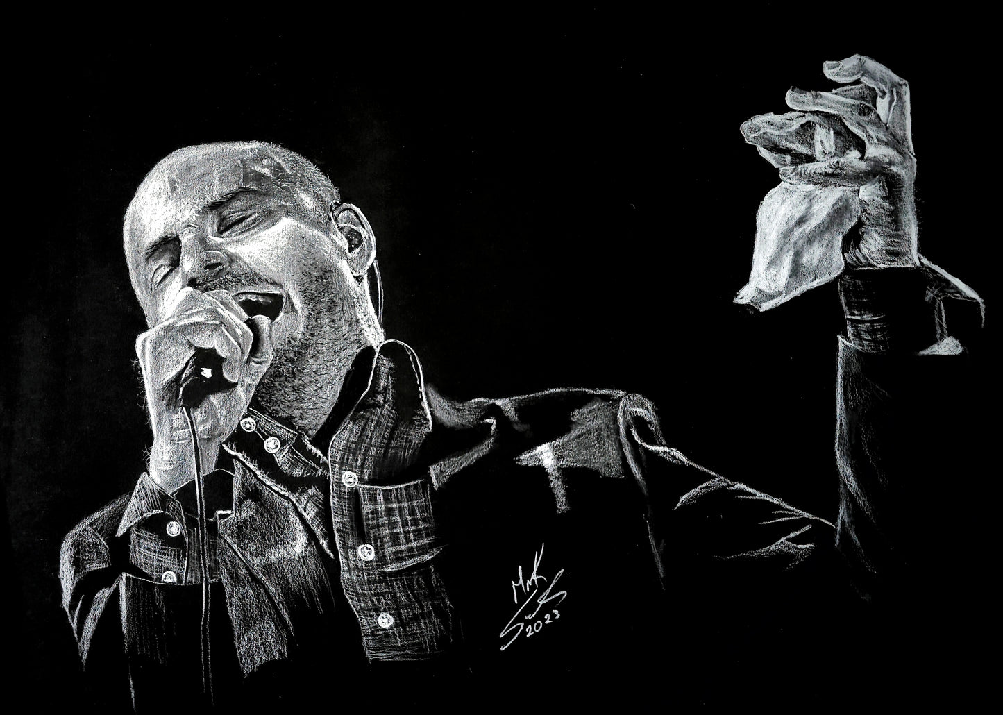 Gord  in White Charcoal on black paper