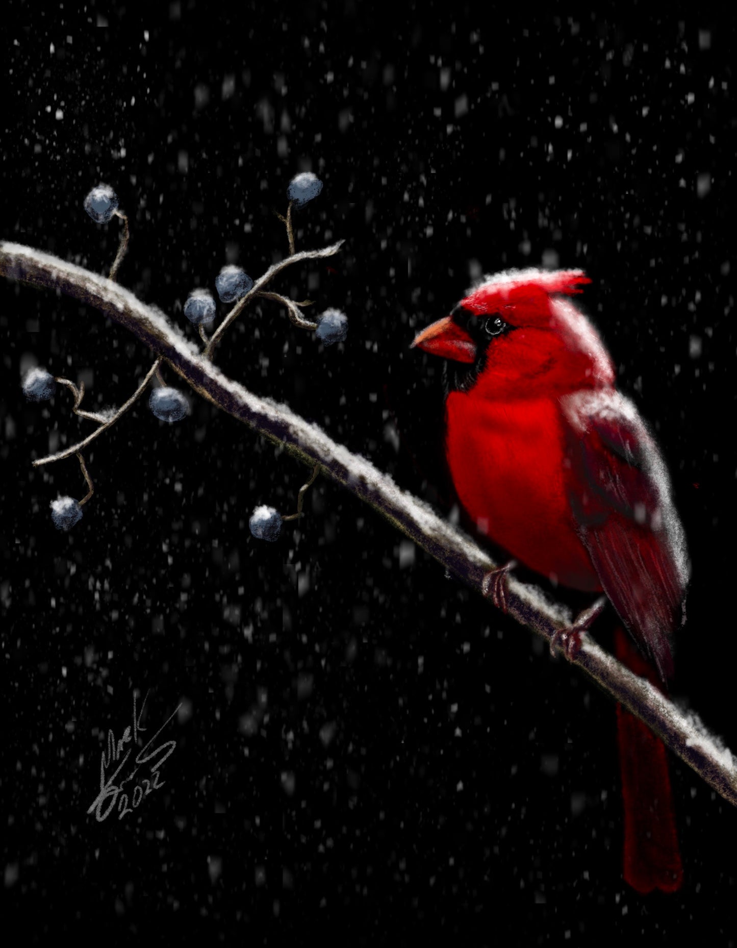 Cardinal Winter Bird Art: Vivid Canvas or Card Stock Print