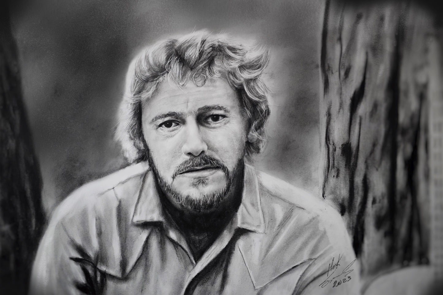 Gordon Lightfoot Charcoal Portrait: Custom Canvas Art Print