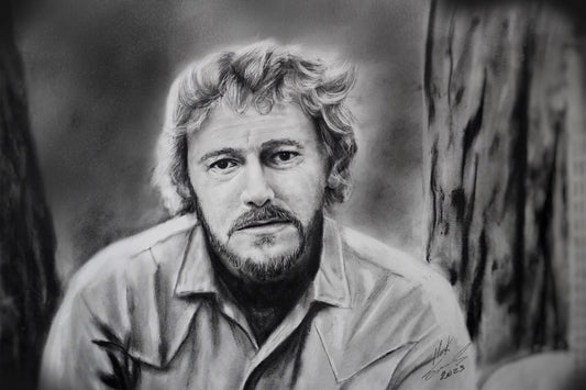 Gordon Lightfoot Charcoal Portrait: Custom Canvas Art Print