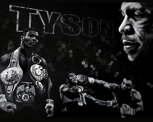 MIKE TYSON White charcoal on black paper