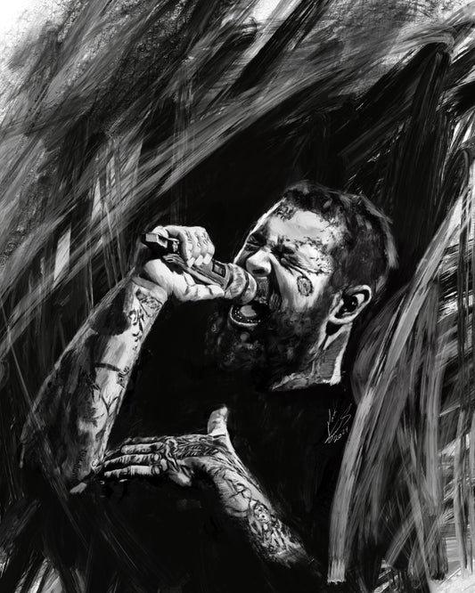 Post Malone drawn with acrylic and Charcoal. Custom hand drawing art