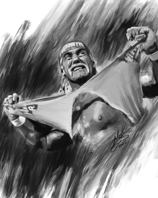 Hulk Hogan Charcoal Art: Hand-Stretched Canvas Print - Wrestling Legend