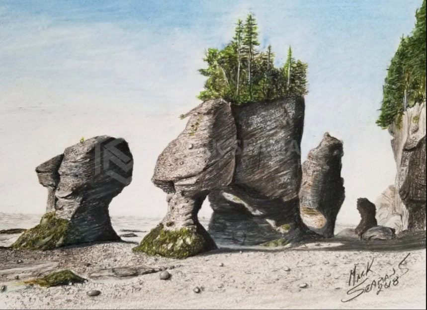 Hopewell Rocks Pencil Crayon Portrait
