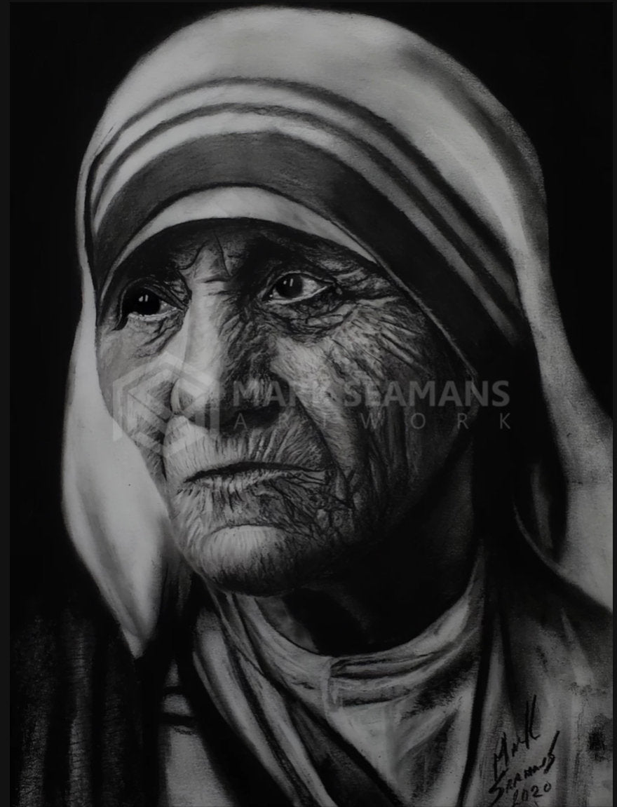 Mother Teresa Charcoal Portrait