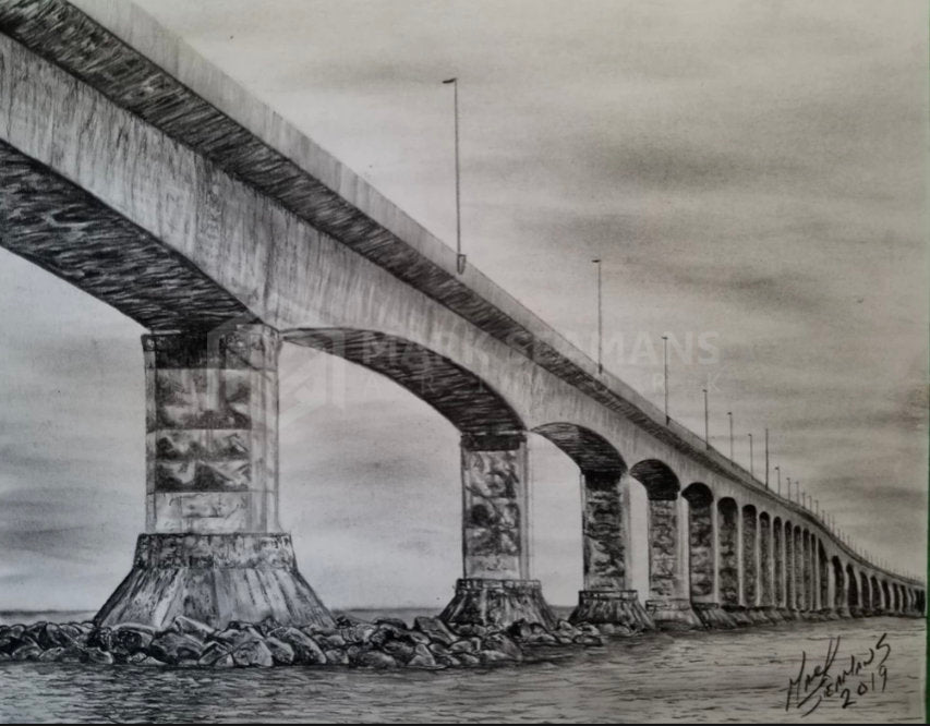 Charcoal Confederation Bridge Portrait – Mark Seamans Artwork