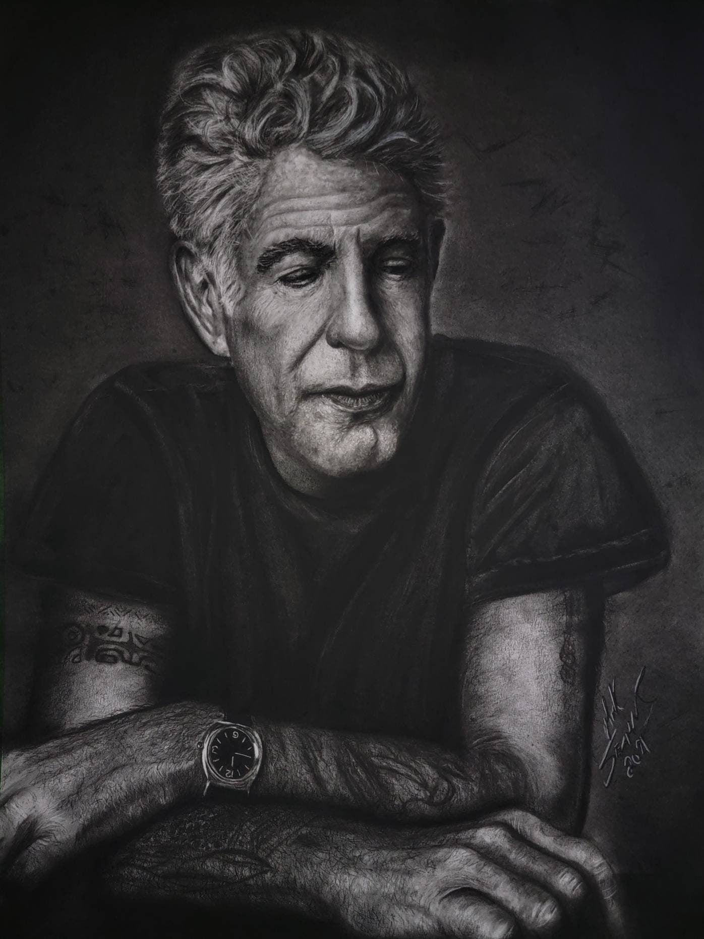 Anthony Bourdain in Charcoal