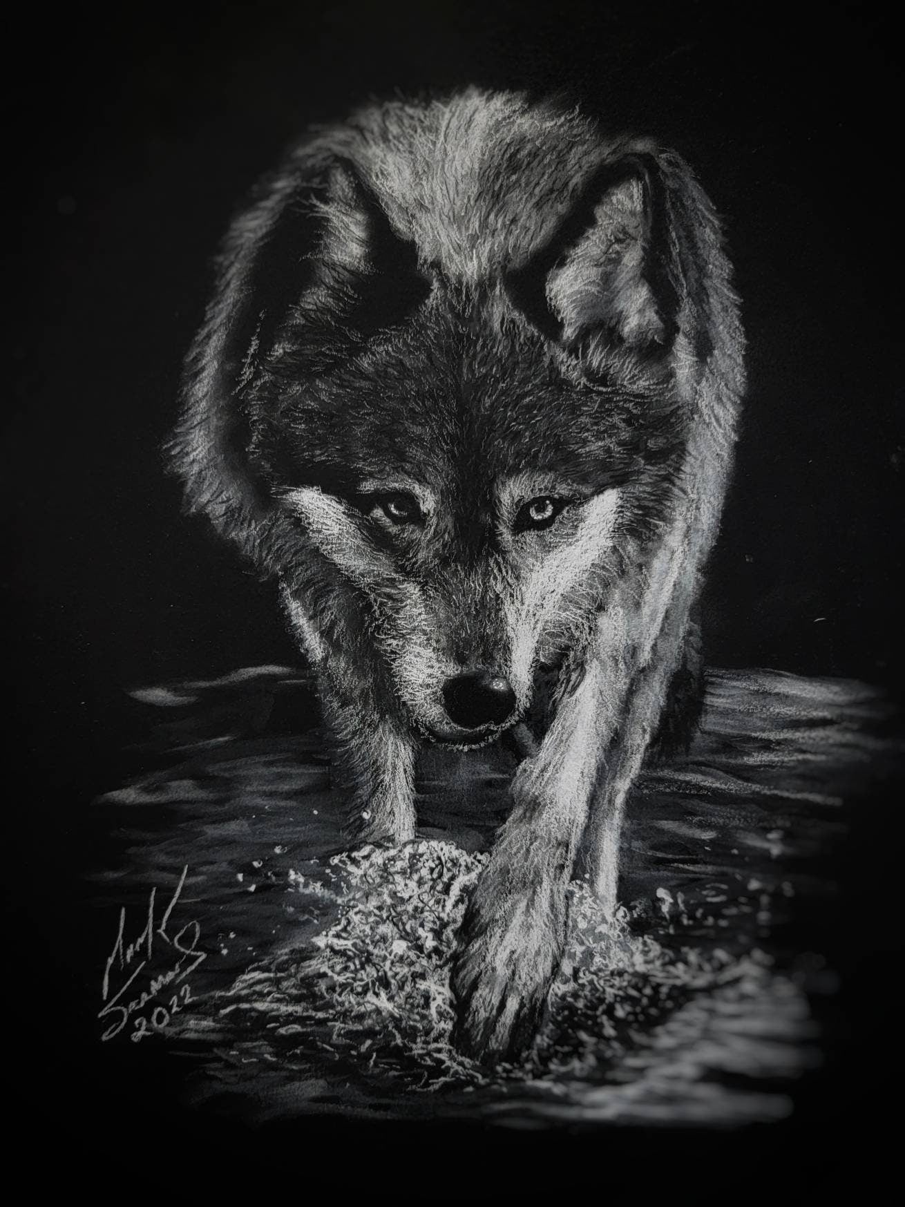 Prowler- white charcoal on black
