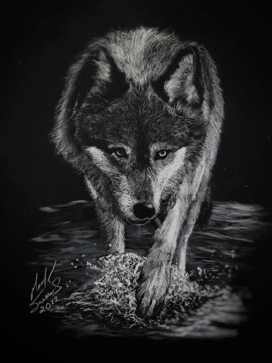 Prowler- white charcoal on black