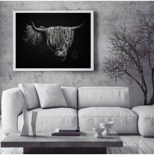 Highland Cow Charcoal Portrait