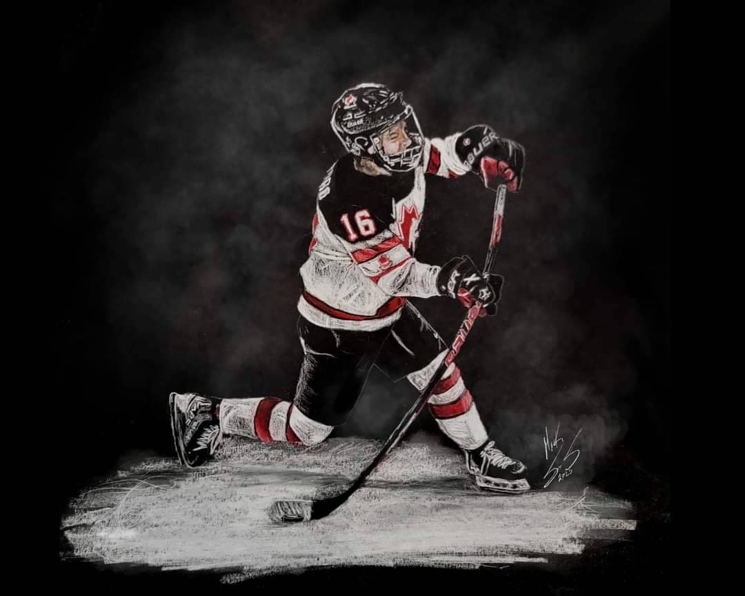 Connor Bedard in Charcoal and pastel